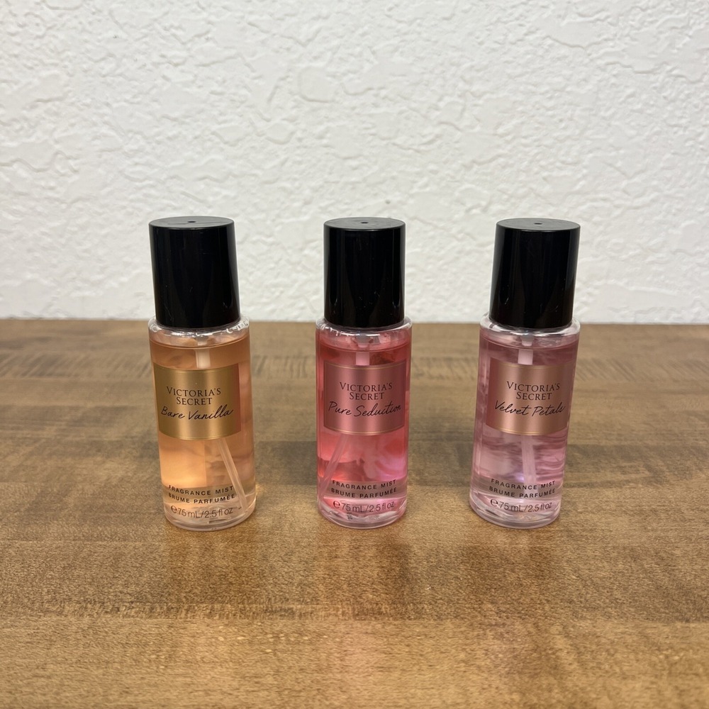 Victoria's Secret Fragrance Mist Lot Bare Vanilla, Pure Seduction, Velvet Petals